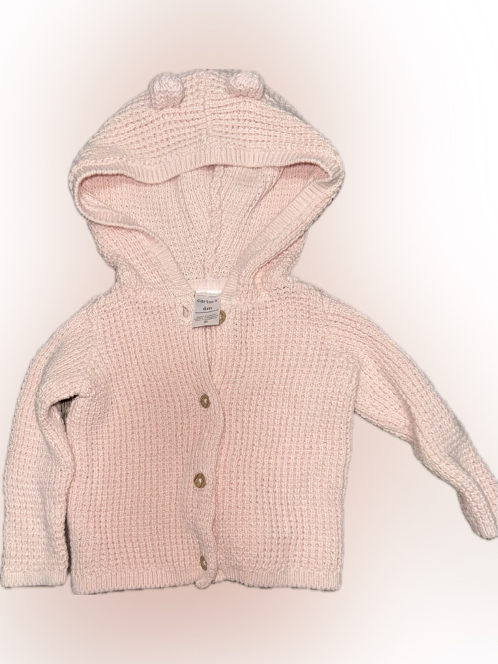 Carter's Pink Knit Hooded Baby Cardigan with Pom Accents